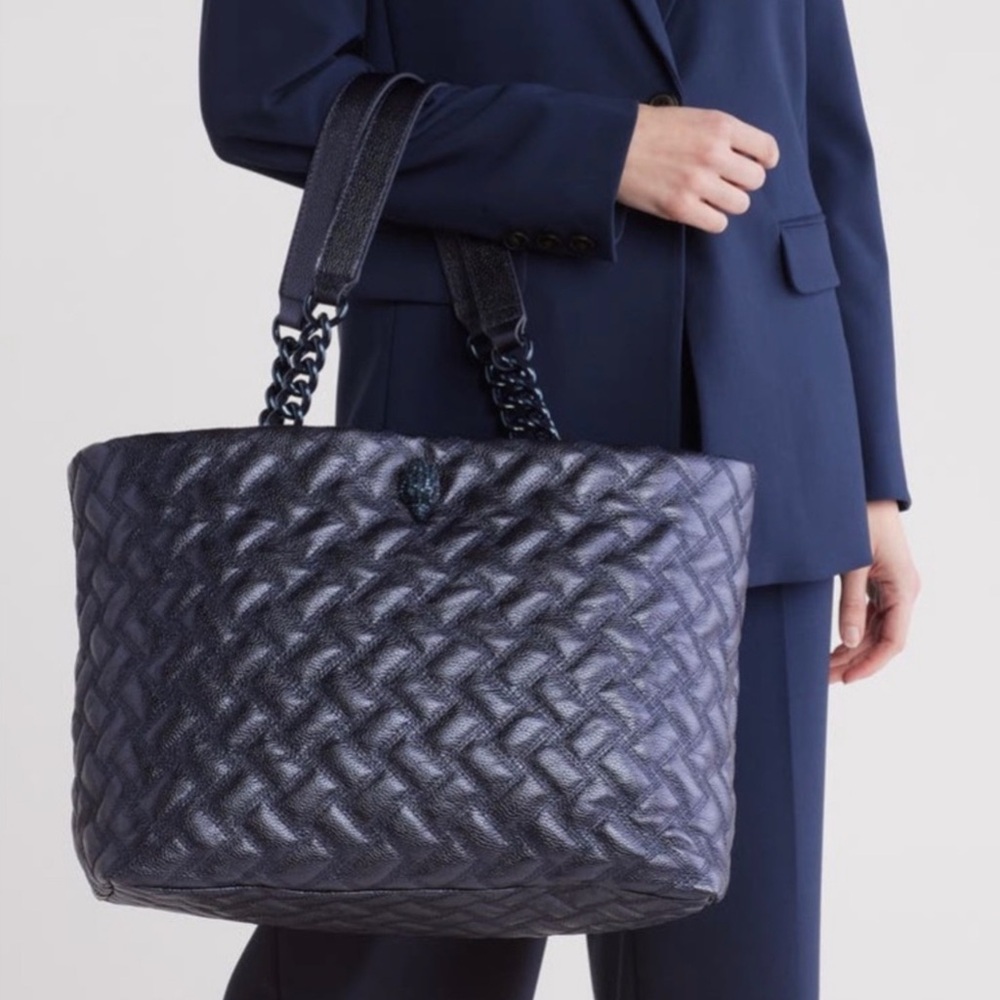 NWT Kurt Geiger Kensington Drench Shopper Quilted Leather Tote Bag Blue Dark